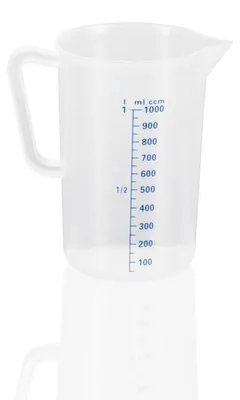 Produktbild von 12x Messbecher, Ø 11,5 cm, 1 ltr., mit 50 ml Skalierung, Polypropylen
