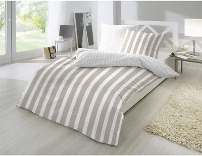 Produktbild von Primera Perkal Bettwäsche 200x200 cm Wende Streifen weiß sand 13367003-70
