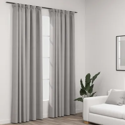 Image de The Living Store Rideaux occultants Crochet aspect lin 2 pcs. Gris 140x225 cm