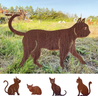 Produktbild von Gartenfigur Katze laufend 57x40cm Gartenstecker Edelrost Wetterfest Rost Metall Rostfigur Katzen Figur Tier