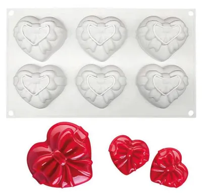 Silikon-Kuchenform, 6 Herzen mit Schleifen, 230 °C hitzebeständig
