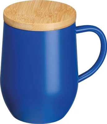 Produktbild von Doppelwandige Edelstahl-Tasse mit Bambusdeckel / 350ml / Farbe: blau