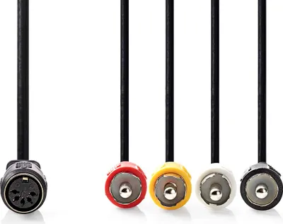 Produktbild von Nedis DIN-Audio-Kabel - DIN 5-Pin Buchse - 4x RCA Stecker - Vernickelt - 0.20 m - Rund - PVC - Schwarz - Label
