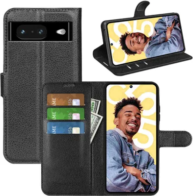 Produktbild von Für Google Pixel 8 Handy Tasche Schwarz Etuis Kunst-Leder Hülle Cover Case Book Neu