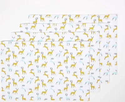 Immagine prodotto di HOMESCAPES Tovaglietta natalizia Majestic stag, set di 4, 100% cotone, grigio-giallo, 30 x 45 cm