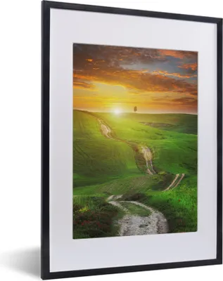 Produktbild von MuchoWow® MuchoWow® Gerahmtes Poster Toskana - Sonne - Hügel 30x40 cm - Poster mit zchwarzem Bilderrahmen - Wandposter Schlafzimmer