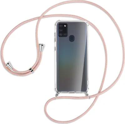 Produktbild von Handykette Backcover-Schutzhülle mit Band (Metall silberfarben) für Samsung Galaxy A21s - roségold
