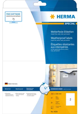 Produktbild von HERMA Folienetikett SPECIAL 210 x 148 mm (B x H) weiß 20 Etik./Pack.