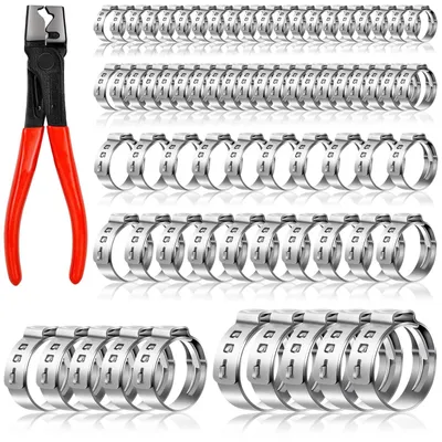 Productafbeelding van Set van 70 stuks slangklemmen van roestvrij staal, met slangklemtang, voor slangen van 6,8-25,6 mm