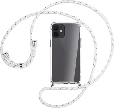 Produktbild von Handykette Backcover-Schutzhülle mit Band (Metall silberfarben) für Apple iPhone 12 Mini - weiß/grau