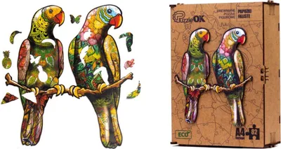 Produktbild von Puzzle drewniane PuzzleOK 82 elementy - Papużki A4