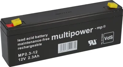 Image de Multipower Batterie au plomb MP2,3-12 Pb 12V 2,3Ah VdS G107033, Faston 4,8
