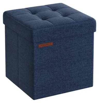Zdjęcie produktu dla SONGMICS Ławka do siedzenia o szerokości 38 cm z miejscem do przechowywania, składana skrzynia do siedzenia, pojemnik do przechowywania, podnóżek, kolor: granatowy, model: LSF027Q02