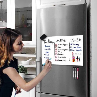 Produktbild von Famanu Whiteboard magnetisch für Kühlschrank, 2 Stück, 50 x 30 cm, abwaschbar, inklusive 4 Marker und 1 Radiergummi