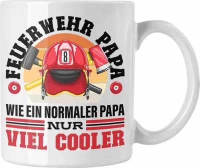 Produktbild von Trendation - Feuerwehr Papa Tasse Geschenk Feuerwehrmann Lustiger Spruch Vatertag (Weiß)