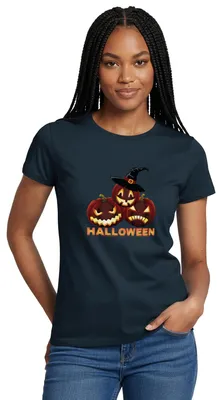 Produktbild von Spreadshirt Halloween Kürbisse Mit Hexenhut Gruselig Lustig Frauen T-Shirt, L, Navy