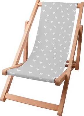 Image de Dreamroots Chaise longue enfant pliante en bois, jusqu'à 130 kg, Chaise longue pliante avec dossier inclinable en 3 positions, White Hearts