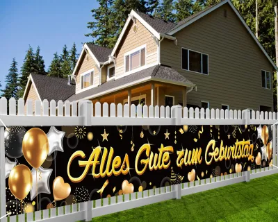Productafbeelding van Verjaardagsbanner zwart-goud voor binnen en buiten 270 x 35 cm