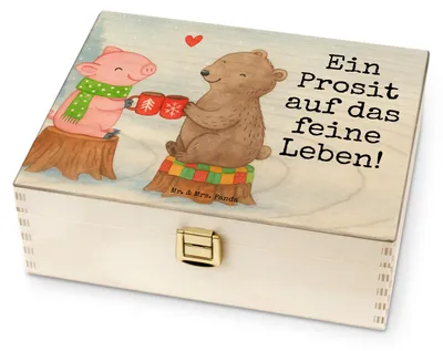 Produktbild von Mr. & Mrs. Panda Teebox Glühschwein Sause Design - Weiß - Geschenk, Weihnachtszeit, Alles Gute, für Paare, Holz, Tee Organizer, Schwein, Weihnachten, Aufbewahrung, Bär