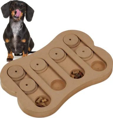 Image de Jouet d'intelligence Relaxdays pour chiens, pour cacher des friandises, en MDF, jouet interactif d'intelligence pour chiens, couleur naturelle
