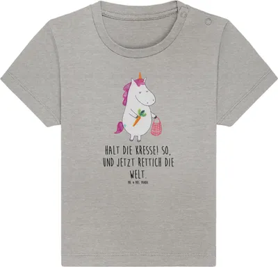 Produktbild von Mr. & Mrs. Panda  T-Shirt Einhorn Gemüse 24. - 36. Monat - Heather Grey - Geschenk, Baby Shirt, Unicorn, Babyshirt, Einhörner, Biomarkt, Wochenmarkt, Kleinkind