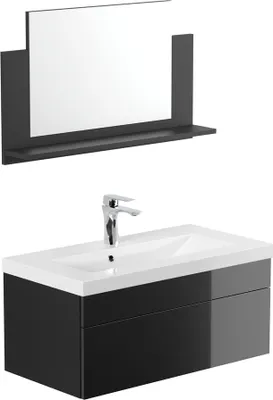 Produktbild von HOME DELUXE - Badmöbel-Set - WANGEROOGE BIG Schwarz - Medium - inkl. Waschbecken und komplettem Zubehör - Breite Waschbecken: ca. 80 cm I Badezimmermöbel Waschtisch Badmöbelset