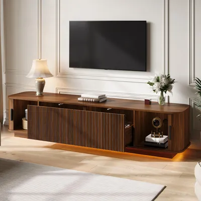 Produktbild von STILVORA TV-Schrank mit LED-Beleuchtung, TV-Lowboard mit Schiebetüren und Wellenmuster-Schubladen, Fernsehschrank mit geriffeltem Design