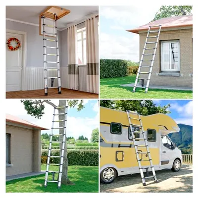 Produktbild von Teleskopleiter aus Edelstahl, 2,6 m, tragbar und ausziehbar, mit rutschfesten Füßen, für Dach und Wohnmobil, Tragkraft 150 kg