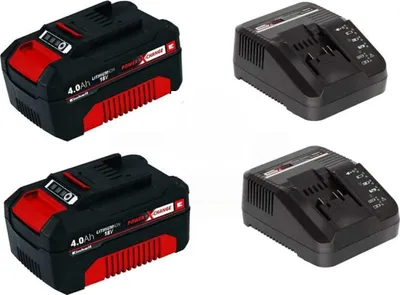 Produktbild von 2 x Original Einhell 4,0 Ah Akku und 2 x Ladegerät Power X-Change Li-Ion, 18 V