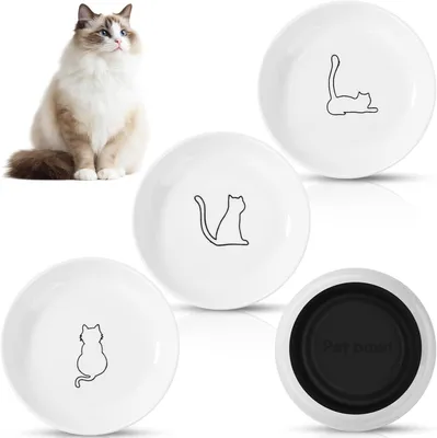 Produktbild von flache Keramiknäpfe (15 × 3 cm) + Gummiboden für Katzenfutter/Wasser
