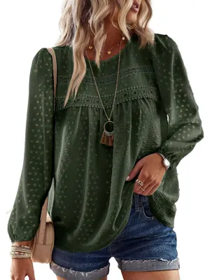 Produktbild von TUUHAW Langarmshirt Damen Große Größen Tunika Boho Bluse Top Grün 2XL