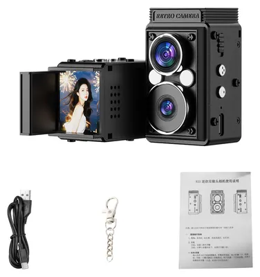 Immagine prodotto di S11 Mini fotocamera CCD retrò a doppio obiettivo, TLR portatile, visione notturna a infrarossi, digitale, nera