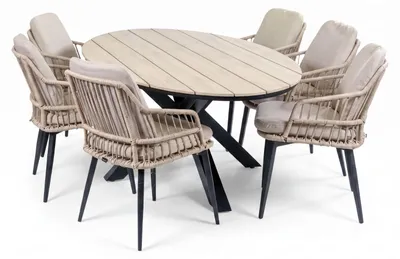 Produktbild von 7-teiliges Gartenset | 6 Isabel Stühle | Limasol Gartentisch | 220 cm | Oval