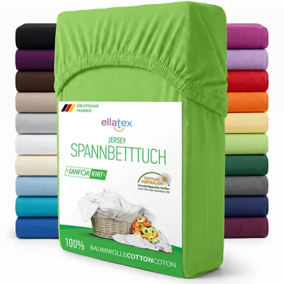 Produktbild von EllaTex Jersey Spannbettlaken 180x200–200x220 Baumwolle – Spannbetttuch mit 40cm Steg für Boxspring & Wasserbett, in Farbe: Grün