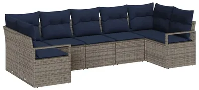 Immagine prodotto di vidaXL Set di divani con cuscini 7 pezzi in polirattan grigio