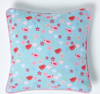 Produktbild von HOMESCAPES Baumwoll-Kissenbezug mit Blumen- und Vogel-Druck, 45 x 45 cm
