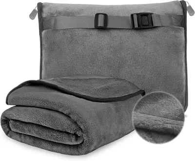 Produktbild von Reise-Decke 127x152cm, Grau, 2-in-1 mit Kopfkissenbezug, Warm und Bequem für Flugzeug
