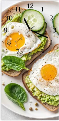 Produktbild von Wanduhr aus Glas mit Motiv Brot und Avocado- 30 x 60 cm - inkl. Aufhängesystem
