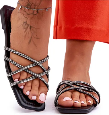 Produktbild von Damen-Slipper mit Streifen und Diamanten Schwarz Leomi 36