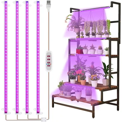 Produktbild von 4 Stäbe Pflanzenlichtstreifen für Zimmerpflanzen Pflanzenlampe LED Pflanzenlicht Vollspektrum mit Ein-/Aus-Timer 5 Helligkeiten Wachstumslampenleisten 50cm