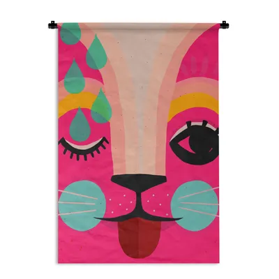Produktbild von MuchoWow® Wandteppich für Kinder – Katze – Rosa – Kunst – Abstrakt – 90x135 cm – Wandbehang zur Dekoration