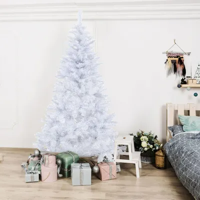 Zdjęcie produktu dla Sztuczne drzewko świąteczne Eikuavons, 210 cm, białe, 950 końcówek gałęzi, choinka z PVC z metalową podstawą