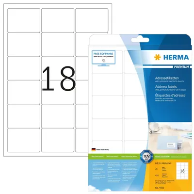 Produktbild von Adressetiketten Premium A4 63,5x46,6 mm weiß Papier matt 450 St.