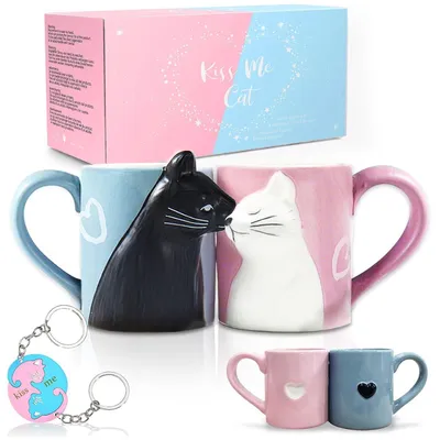 Productafbeelding van MengCat Set van keramische bekers voor een paar, met kattenmotief
