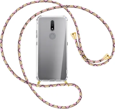 Produktbild von Handykette Backcover-Schutzhülle mit Band (Metall goldfarben) für Nokia 2.4 - rosa Karo