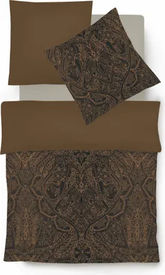 Produktbild von Fleuresse Black Premium Mako-Brokat-Damast Bettwäsche mit Uni Wendeseite 484313 messing