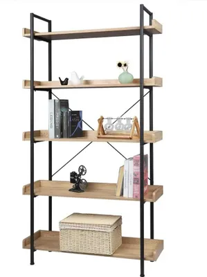 Produktbild von Bücherregal - Regalsystem 5 Ebenen - MDF - Größe 91 x 25,5 x 173 cm - Moderner Stil - Zur Selbstmontage - Schwarz/Hell-Eiche