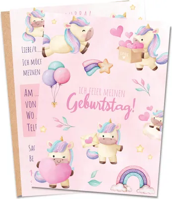 Produktbild von MeinBaby123® 10 Einladungskarten Kindergeburtstag inkl. Umschläge | Einhorn