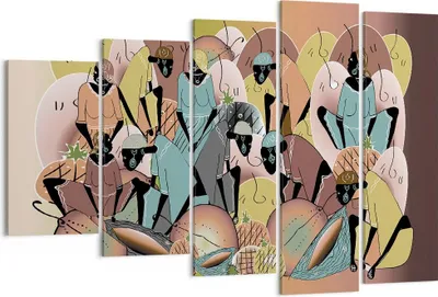 Produktbild von Bild auf Leinwand - Leinwandbild - 5 Teile - Afrikanisch Grafik Frauen - 150x100cm - Wand Bild - Wanddeko - Wandbilder - Leinwanddruck - Bilder - Wanddekoration - Leinwand bilder - EG150x100-4555