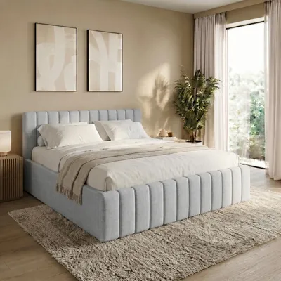 Produktbild von Home Collective Polsterbett 120x200 cm Bett mit Bettkasten & Lattenrost Doppelbett Stauraumbett | weicher Chenille-Stoff | Schlafzimmer Jugenzimmer Bettgestell | bis 240 kg belastbar | Hellgrau, KI-generiertes Bild